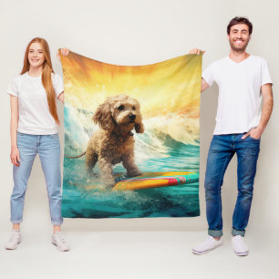Cockapoo Beach Surfen Schilderij Fleece Deken
