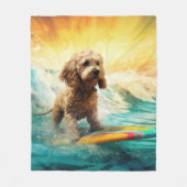 Cockapoo Beach Surfen Schilderij Fleece Deken (Voorkant)