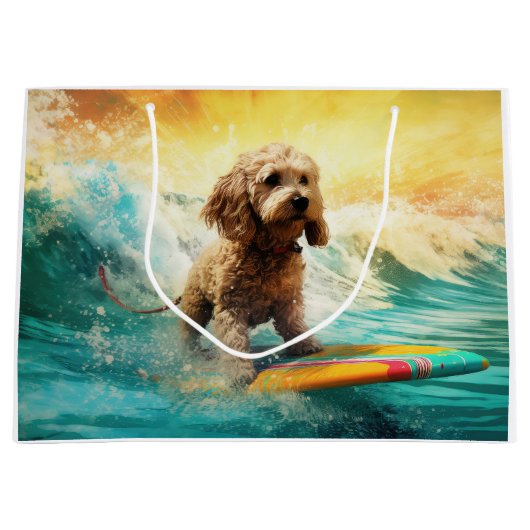 Cockapoo Beach Surfen Schilderij Groot Cadeauzakje (Voorkant)