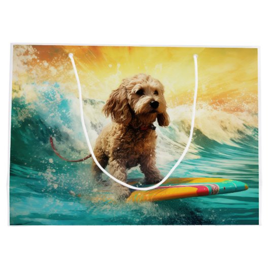 Cockapoo Beach Surfen Schilderij Groot Cadeauzakje (Achterkant)