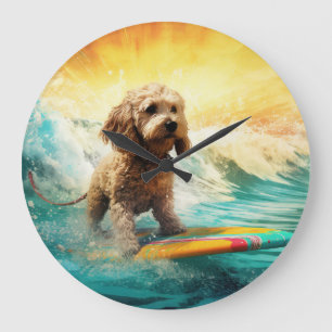 Cockapoo Beach Surfen Schilderij Grote Klok