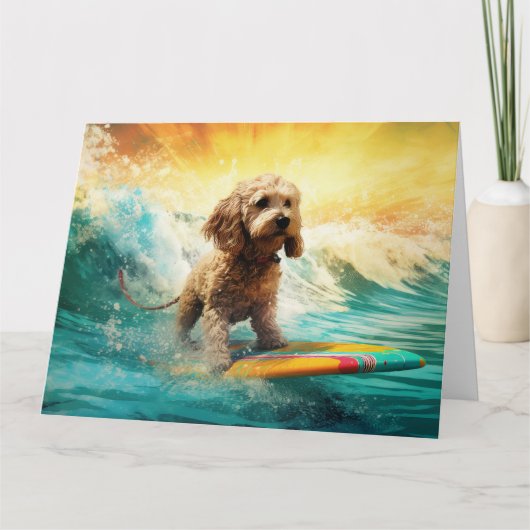 Cockapoo Beach Surfen Schilderij Kaart (Voorkant)