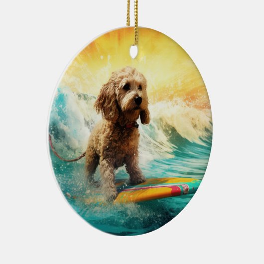 Cockapoo Beach Surfen Schilderij Keramisch Ornament (Rechts)