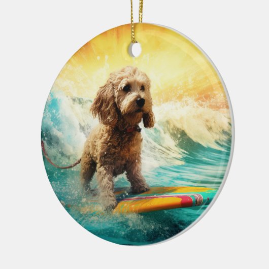 Cockapoo Beach Surfen Schilderij Keramisch Ornament (Links)