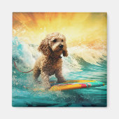 Cockapoo Beach Surfen Schilderij Magneet (Voorkant)