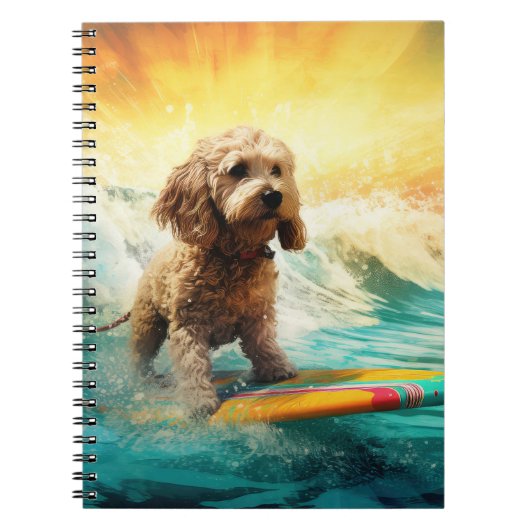 Cockapoo Beach Surfen Schilderij Notitieboek (Voorkant)