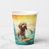 Cockapoo Beach Surfen Schilderij Papieren Bekers (Achterkant)