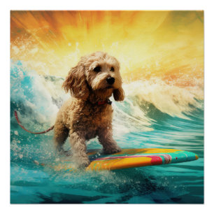 Cockapoo Beach Surfen Schilderij Perfect Poster