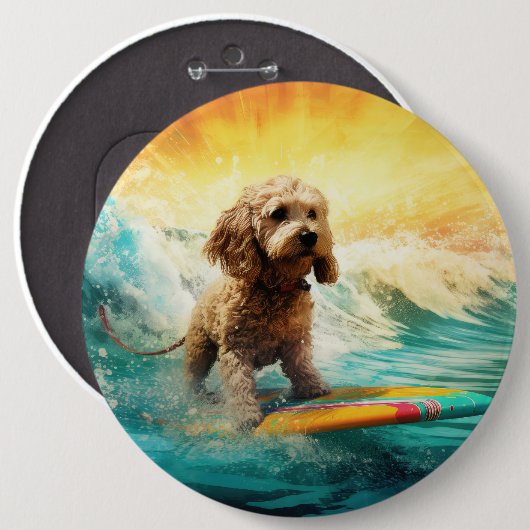 Cockapoo Beach Surfen Schilderij Ronde Button 6,0 Cm (Voorkant /achterkant)