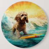Cockapoo Beach Surfen Schilderij Ronde Button 6,0 Cm (Voorkant)