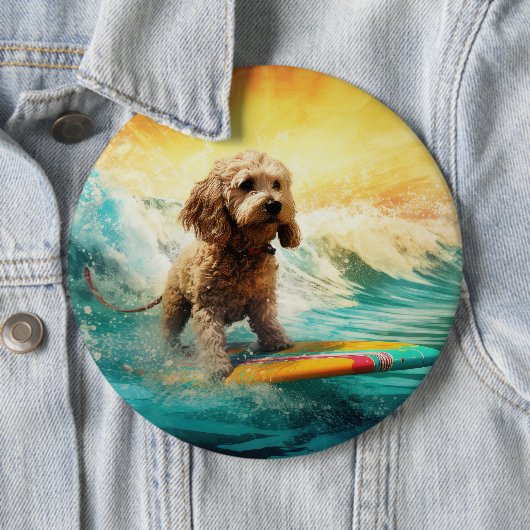 Cockapoo Beach Surfen Schilderij Ronde Button 6,0 Cm (In situ)