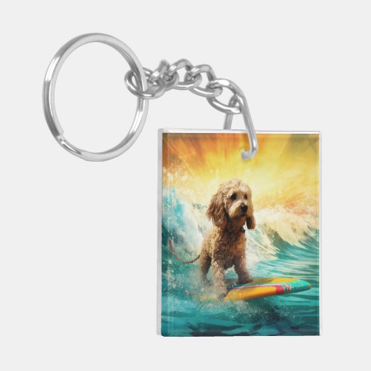 Cockapoo Beach Surfen Schilderij Sleutelhanger (Voorkant Links)