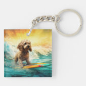 Cockapoo Beach Surfen Schilderij Sleutelhanger (Achterkant)