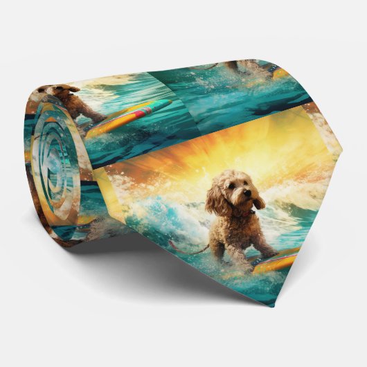 Cockapoo Beach Surfen Schilderij Stropdas (Opgerold)