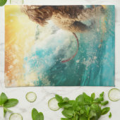 Cockapoo Beach Surfen Schilderij Theedoek (Gevouwen)