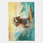 Cockapoo Beach Surfen Schilderij Theedoek (Verticaal)