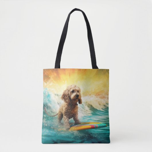Cockapoo Beach Surfen Schilderij Tote Bag (Voorkant)