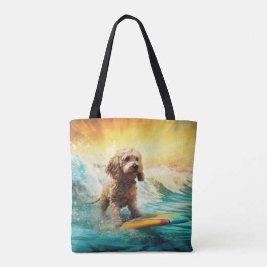 Cockapoo Beach Surfen Schilderij Tote Bag (Achterkant)