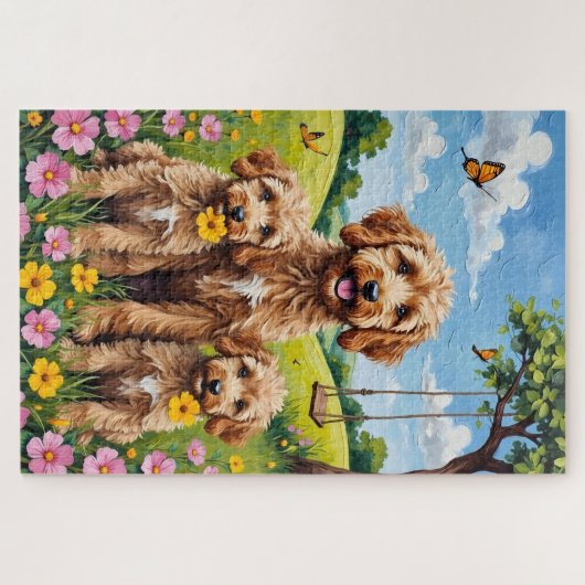 Cockapoo Boterbloemwei Kunst Legpuzzel (Horizontaal)