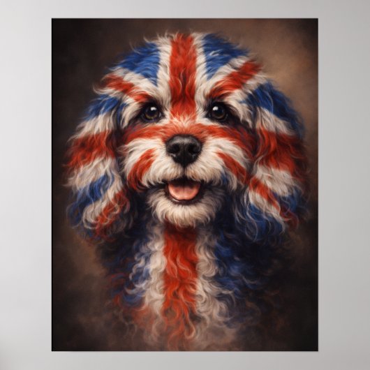 Cockapoo Britse Vlag Hond Muur Kunst Poster (Voorkant)