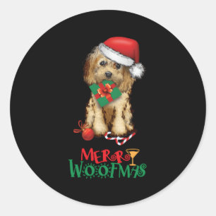 Cockapoo Cavapoo Doodle Santa Merry Woofmas Ronde Sticker