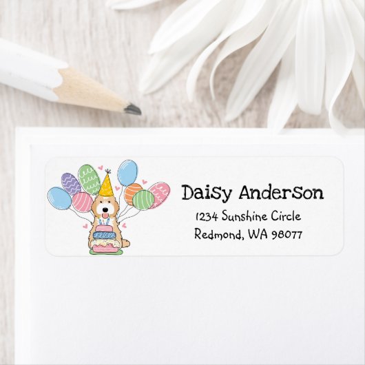 Cockapoo Cavapoo Verjaardagsfeestje retouradres Etiket (Insitu)