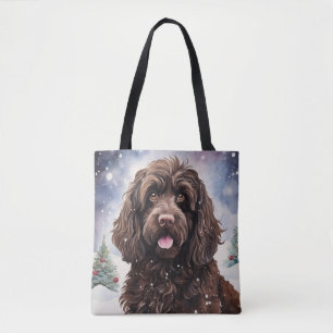 Cockapoo Chocolade Hond in een Winter Scene Tote Bag