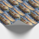 Cockapoo Christmas Boat Holiday Cadeaupapier (Hoek)