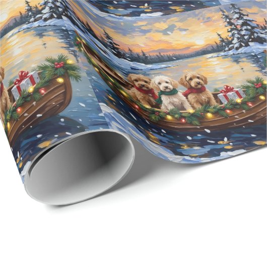 Cockapoo Christmas Boat Holiday Cadeaupapier (Rol Hoek)