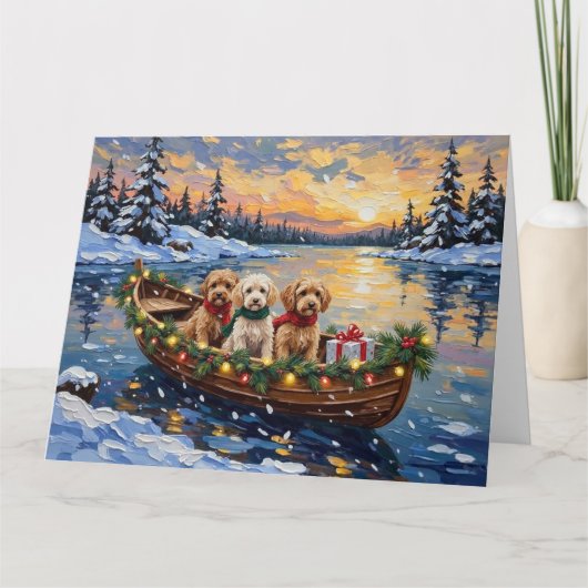 Cockapoo Christmas Boat Holiday Kaart (Voorkant)