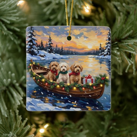 Cockapoo Christmas Boat Holiday Keramisch Ornament (Boom)