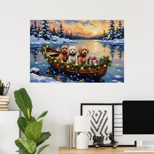 Cockapoo Christmas Boat Holiday Poster (Thuiskantoor)