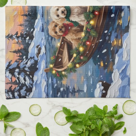 Cockapoo Christmas Boat Holiday Theedoek (Gevouwen)