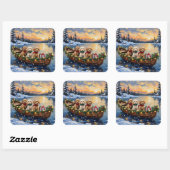 Cockapoo Christmas Boat Holiday Vierkante Sticker (Vel)