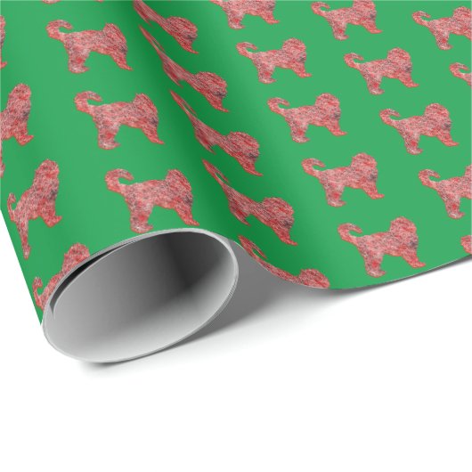 Cockapoo Christmas Dog Schattige Silhouette Groen Cadeaupapier (Rol Hoek)