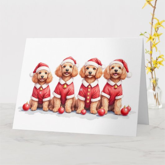 Cockapoo Christmas Dress Santa Hat Kaart (Gele Bloem)
