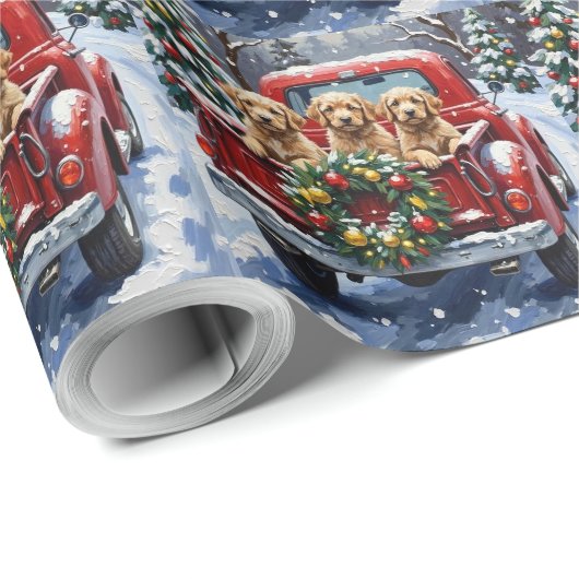 Cockapoo Christmas Red Truck Holiday Cadeaupapier (Rol Hoek)