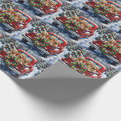 Cockapoo Christmas Red Truck Holiday Cadeaupapier (Hoek)