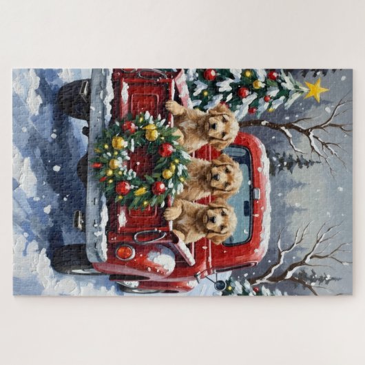 Cockapoo Christmas Red Truck Holiday Legpuzzel (Horizontaal)