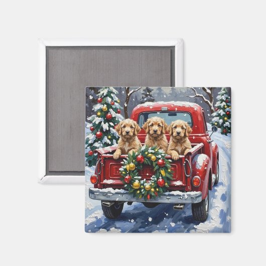 Cockapoo Christmas Red Truck Holiday Magneet (Voorkant / Achterkant)