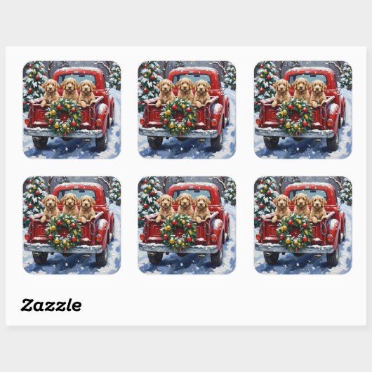 Cockapoo Christmas Red Truck Holiday Vierkante Sticker (Vel)