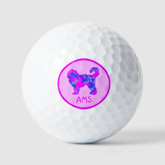 Cockapoo Cute Pink Dog Silhouette Monogram Golfballen (Voorkant)