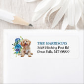 Cockapoo Dog Blue Floral Retouradres Etiket (Insitu)