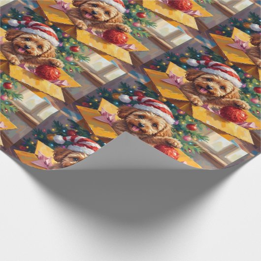 Cockapoo Dog Christmas Gift Box Surprise Cadeaupapier (Hoek)
