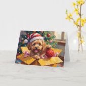 Cockapoo Dog Christmas Gift Box Surprise Kaart (Gele Bloem)