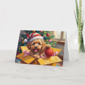 Cockapoo Dog Christmas Gift Box Surprise Kaart (Voorkant)