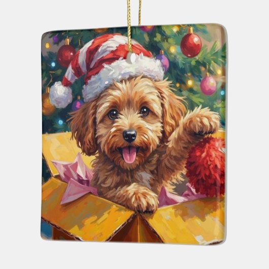 Cockapoo Dog Christmas Gift Box Surprise Keramisch Ornament (Links)