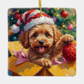 Cockapoo Dog Christmas Gift Box Surprise Keramisch Ornament (Voorkant)