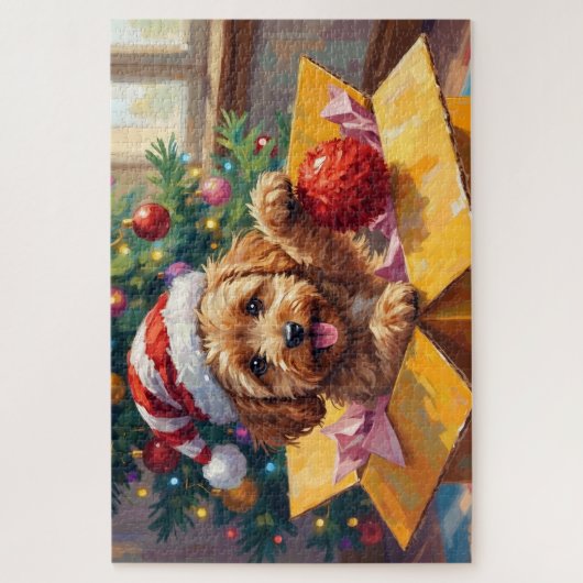 Cockapoo Dog Christmas Gift Box Surprise Legpuzzel (Verticaal)