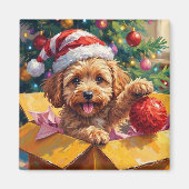 Cockapoo Dog Christmas Gift Box Surprise Magneet (Voorkant)
